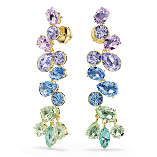 Gema drop earrings, Mixed cuts, Chandelier, Long, Multicolored, Gold-tone plated 5751294