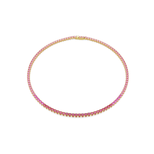 Matrix Tennis necklace, Round cut, Pink, Gold-tone plated 5751762