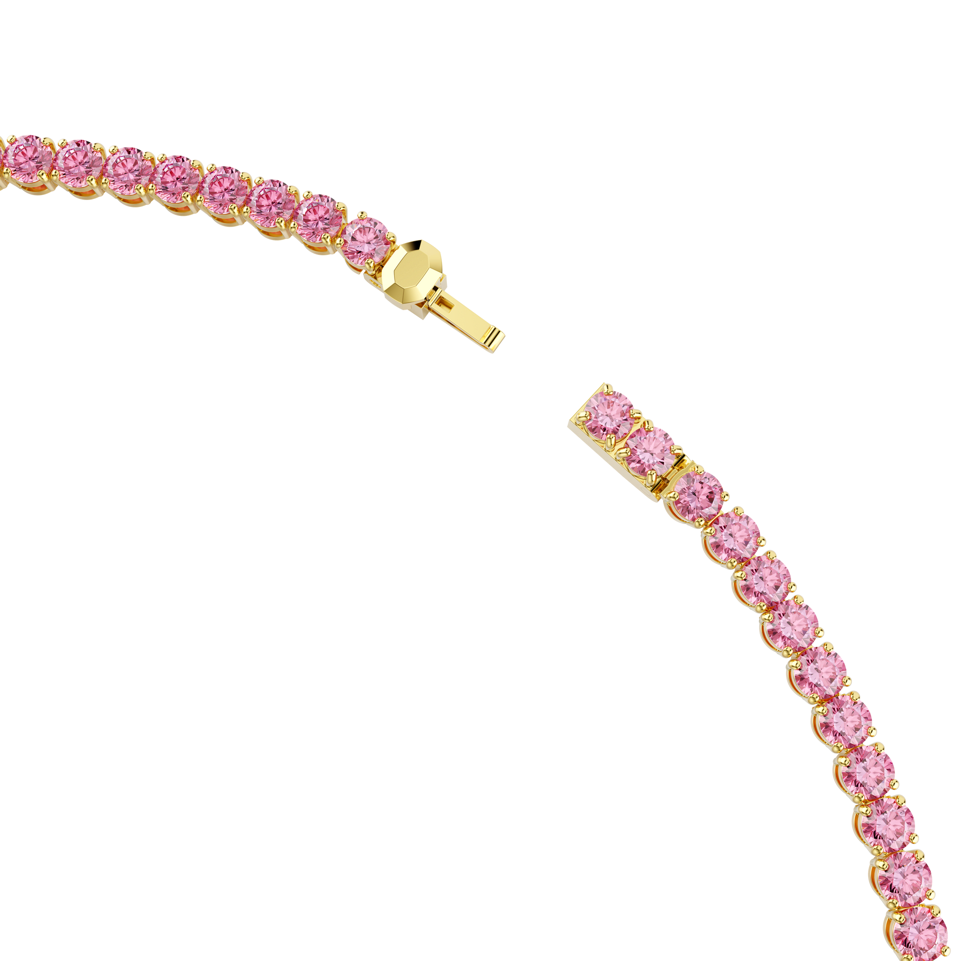 Matrix Tennis necklace, Round cut, Pink, Gold-tone plated 5751762