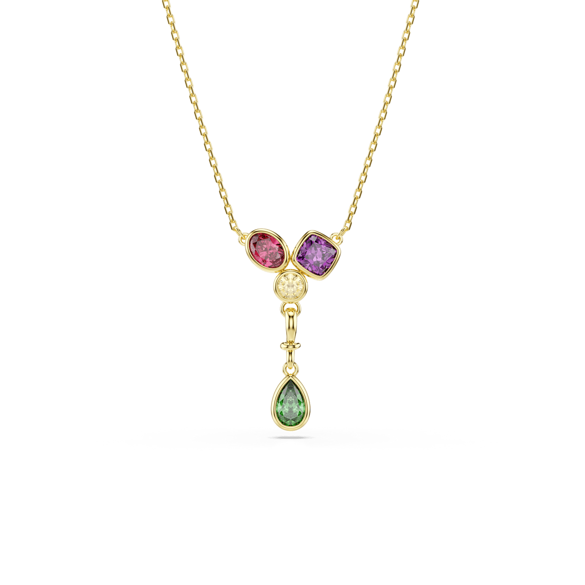 Imber Y pendant, Mixed cuts, Multicolored, 18K gold finish