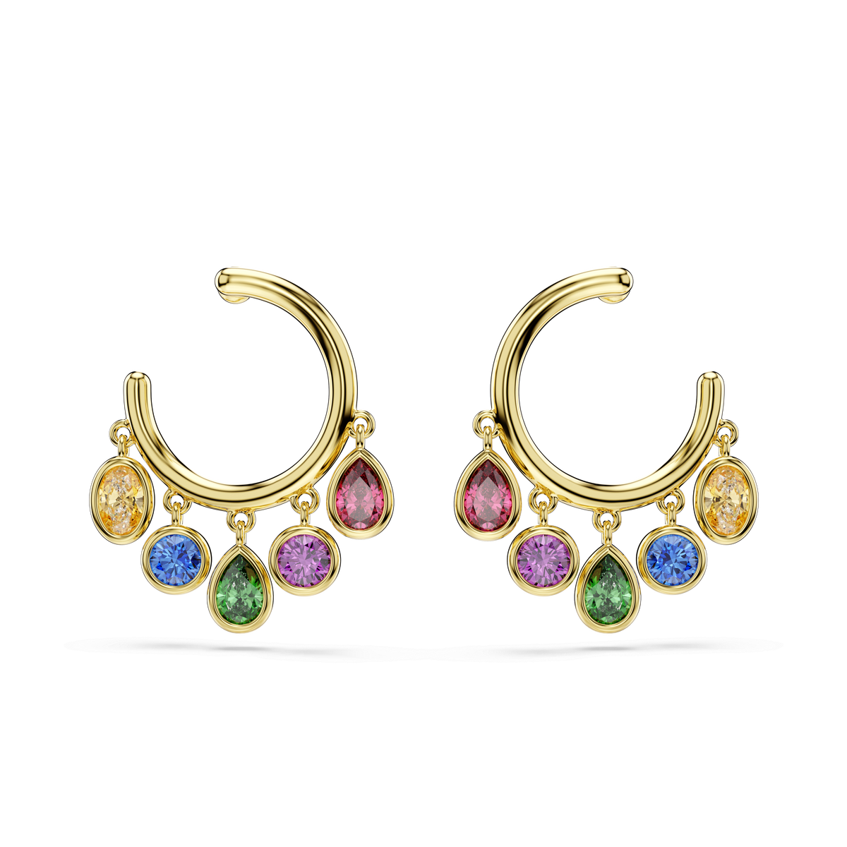 Imber hoop earrings, Mixed cuts, Multicolored, 18K gold finish