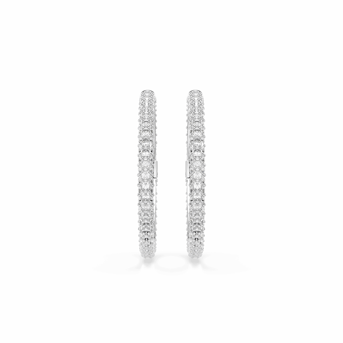 Dextera hoop earrings, Round cut, White, Rhodium plated
