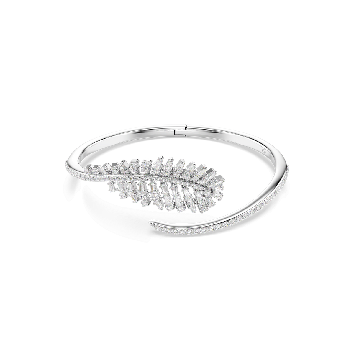 Vienna bangle, Mixed cuts, Feather, White, Rhodium plated