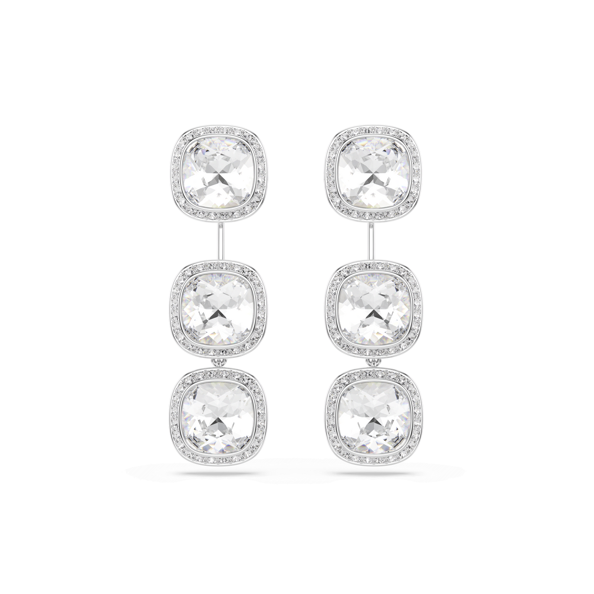 Una Angelic earrings, Cushion cut, White, Rhodium plated