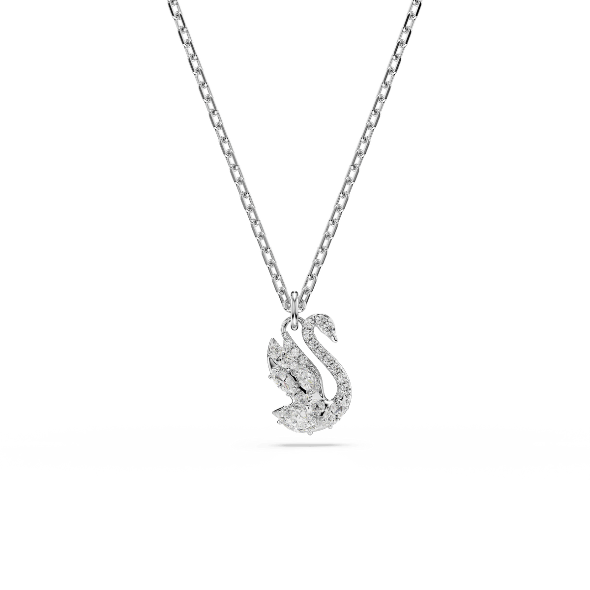 Swan pendant, Mixed cuts, Swan, White, Rhodium plated