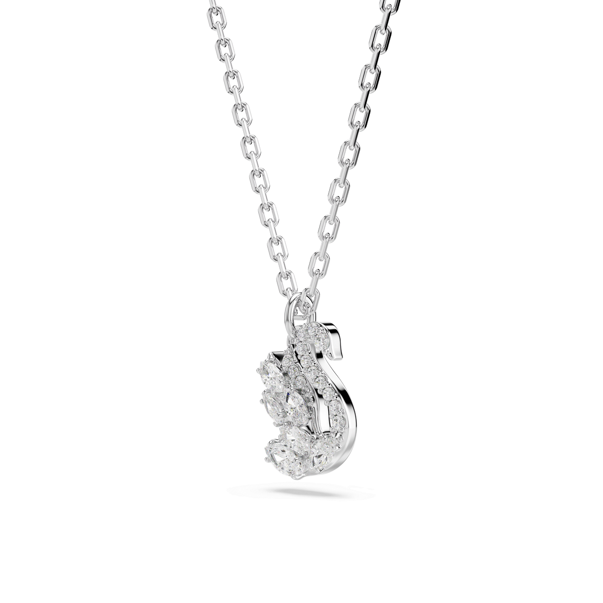 Swan pendant, Mixed cuts, Swan, White, Rhodium plated