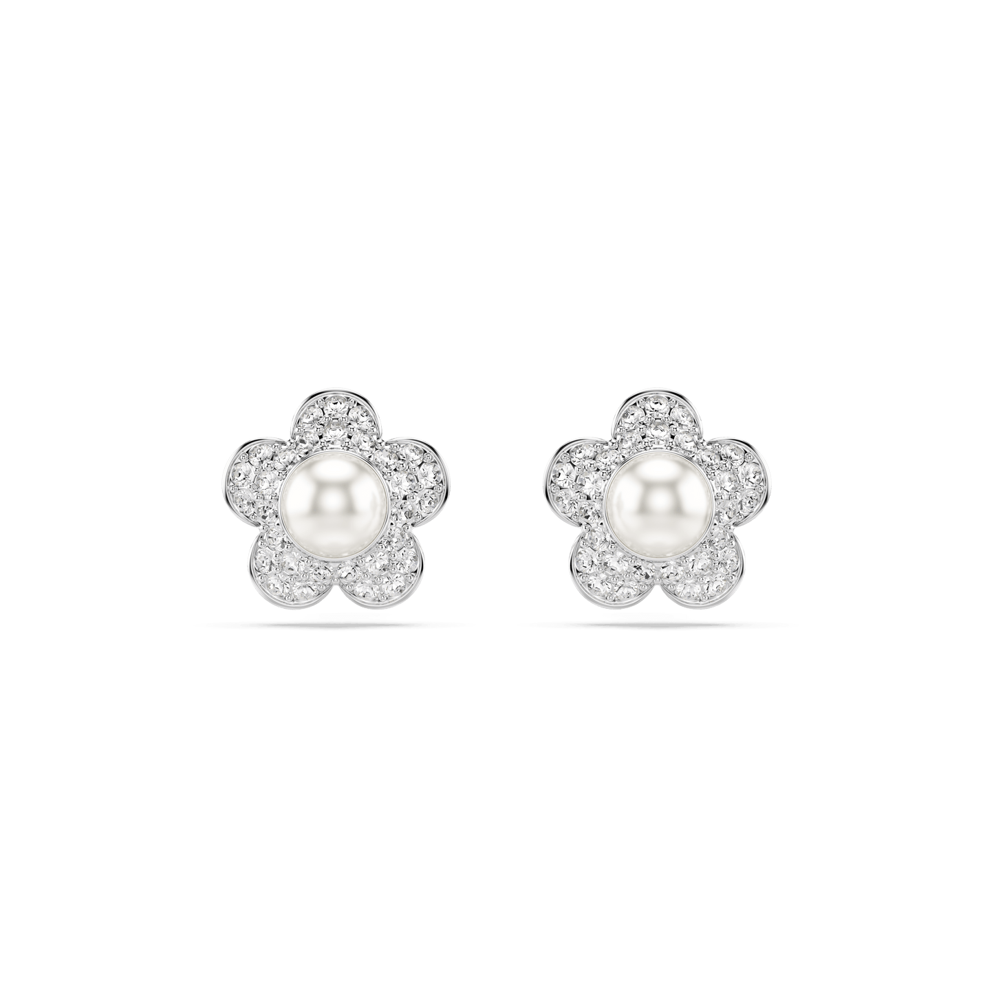 Ariana Grande x Swarovski stud earrings, Round cut, Flower, White, Rhodium plated 5756098