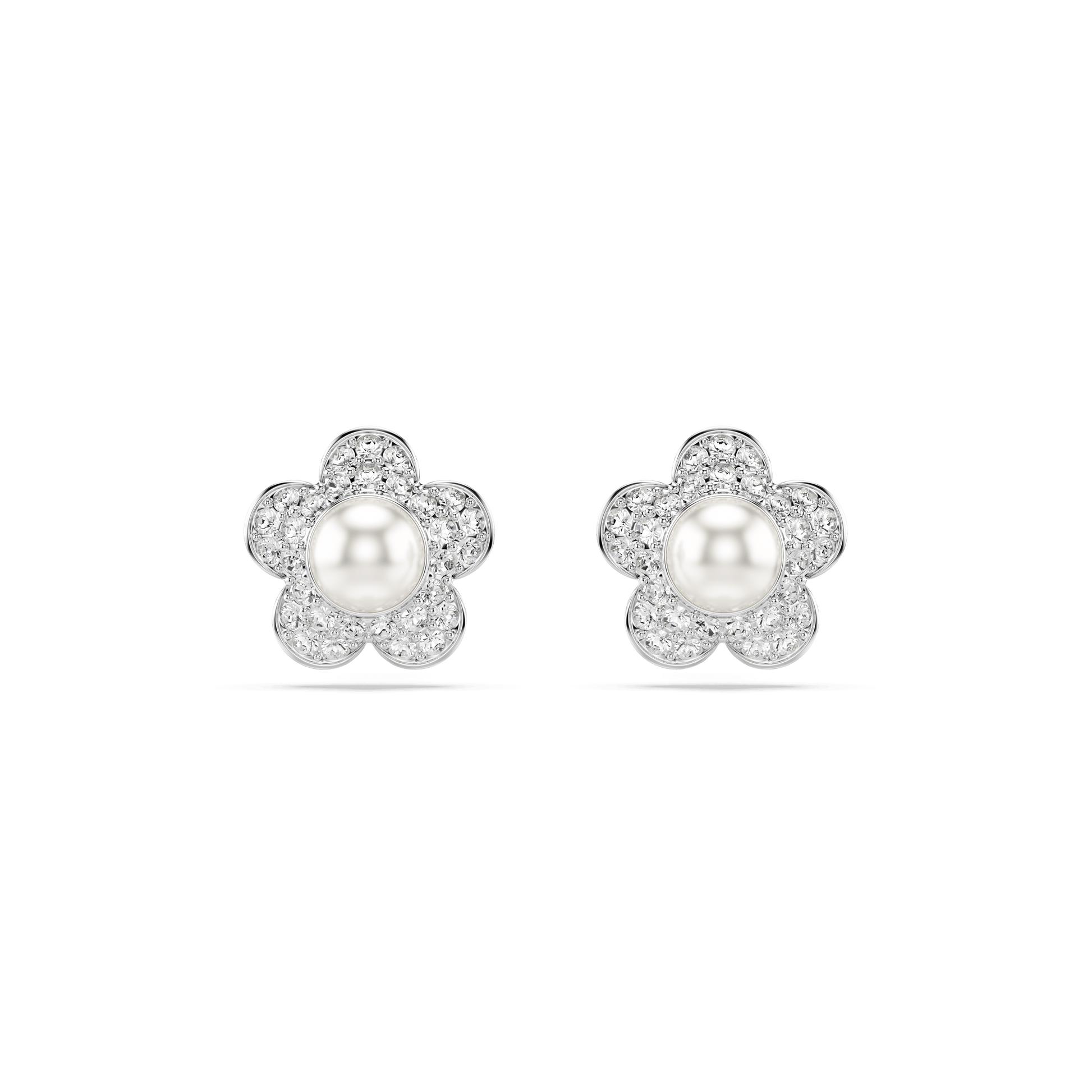 Ariana Grande x Swarovski stud earrings, Round cut, Flower, White, Rhodium plated 5756098