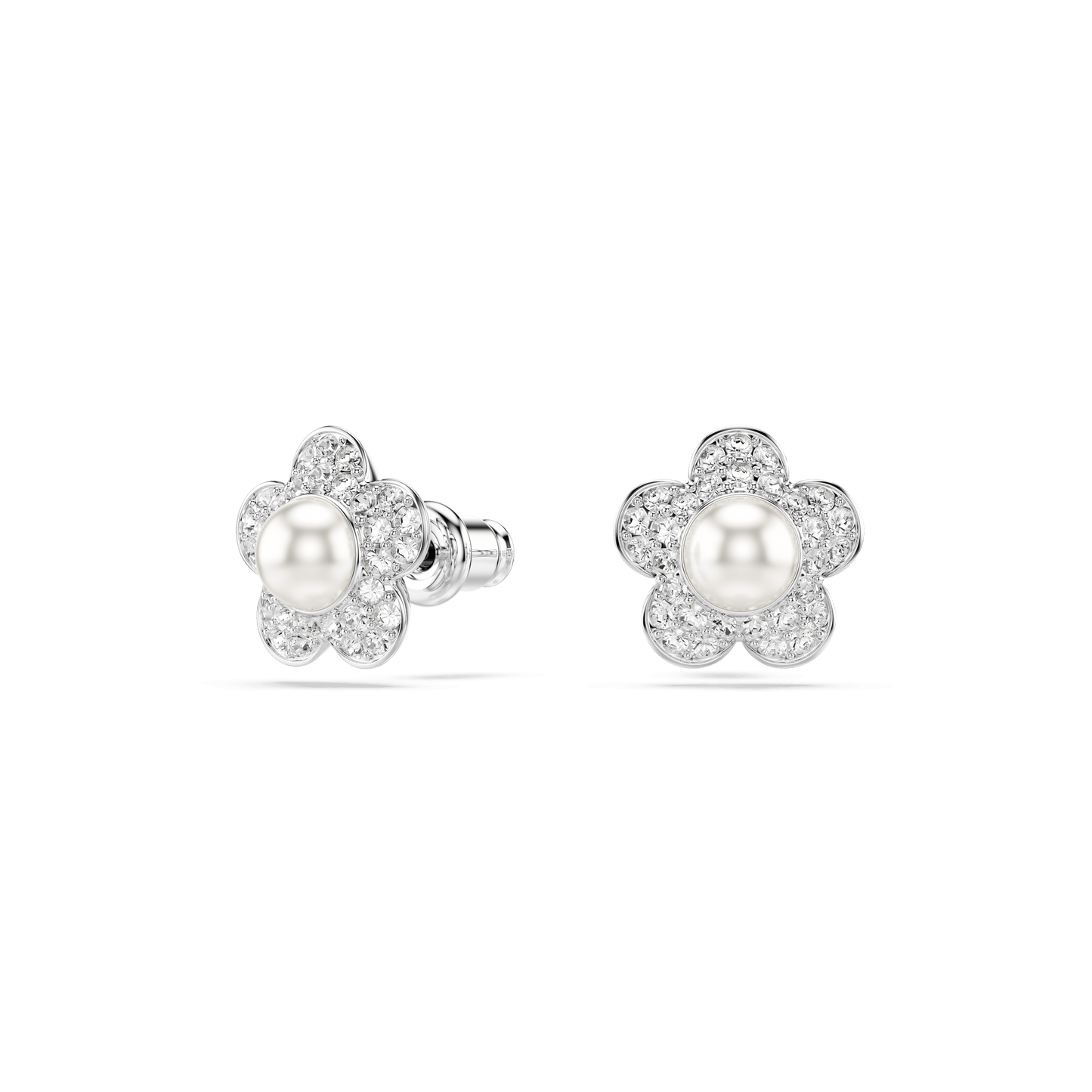 Ariana Grande x Swarovski stud earrings, Round cut, Flower, White, Rhodium plated 5756098