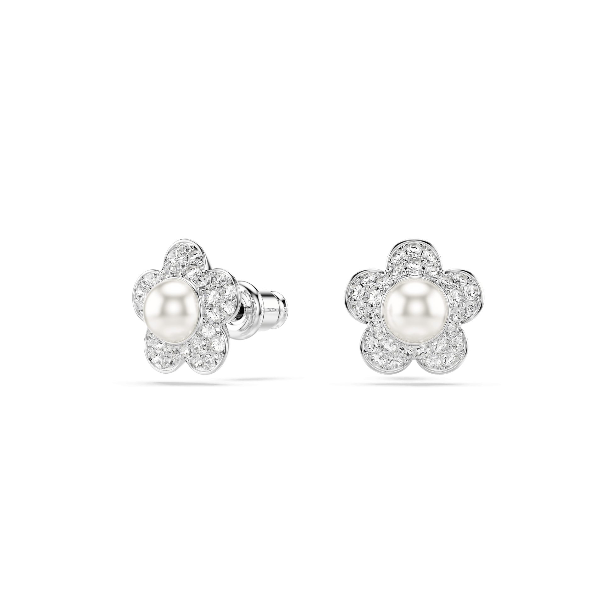 Ariana Grande x Swarovski stud earrings, Round cut, Flower, White, Rhodium plated 5756098