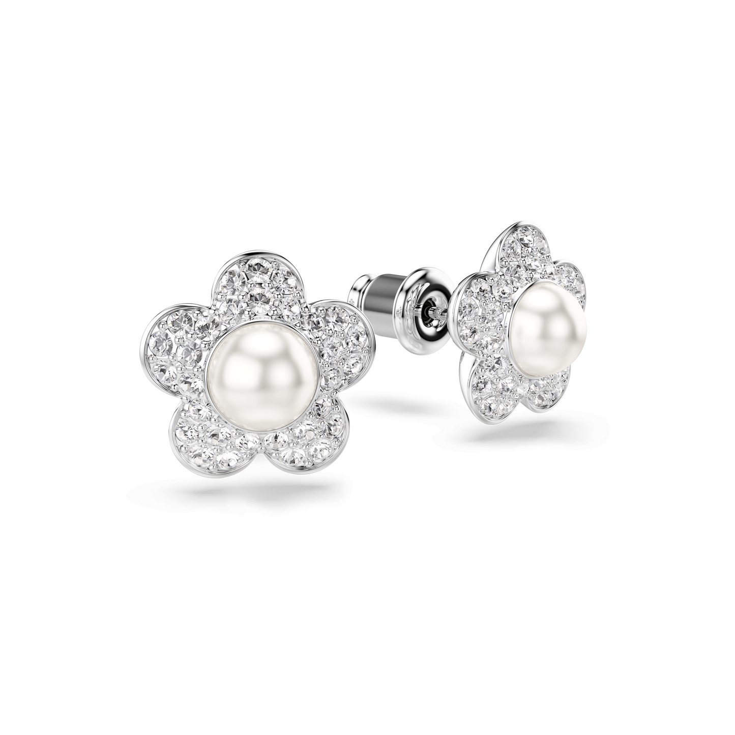 Ariana Grande x Swarovski stud earrings, Round cut, Flower, White, Rhodium plated 5756098
