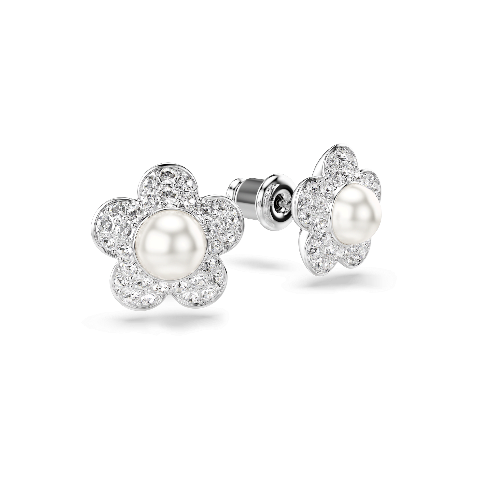 Ariana Grande x Swarovski stud earrings, Round cut, Flower, White, Rhodium plated 5756098