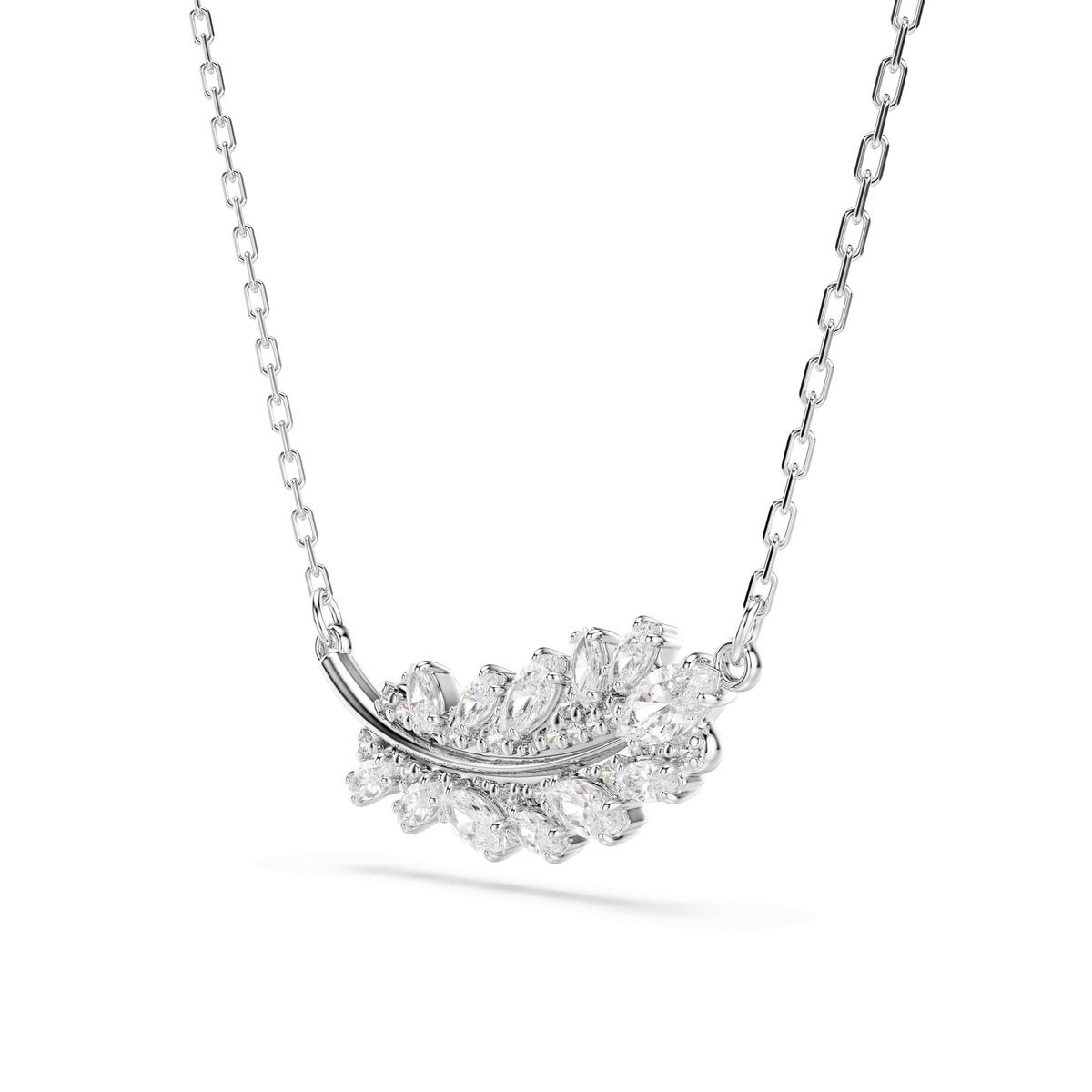 Vienna pendant, Mixed cuts, Feather, White, Rhodium plated