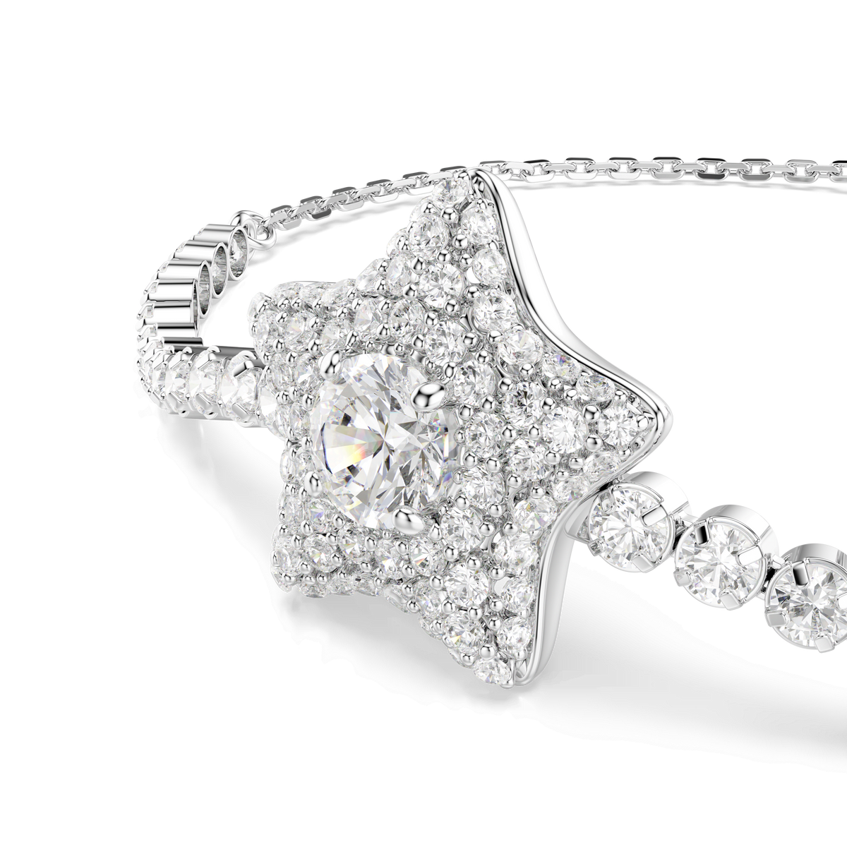 Sublima bracelet, Round cut, Star, White, Rhodium plated