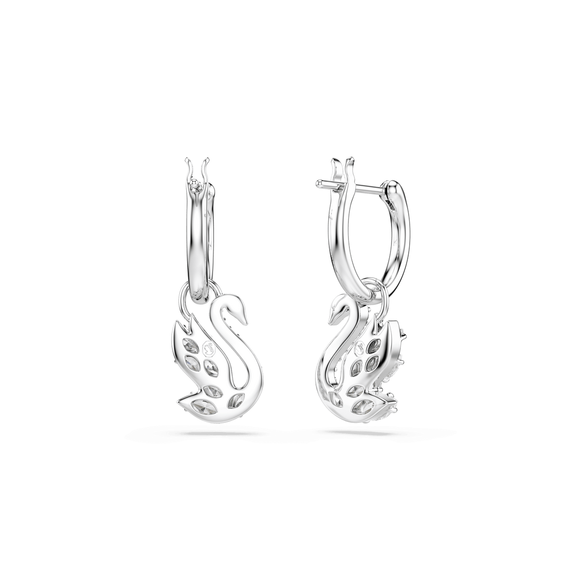 Swan drop earrings, Mixed cuts, Swan, White, Rhodium plated