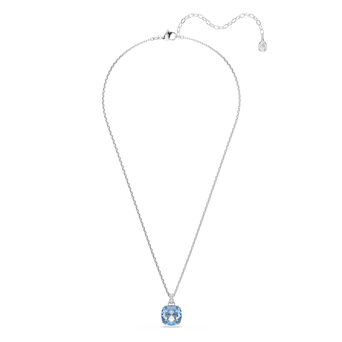 Millenia pendant, Cushion cut, Blue, Rhodium plated