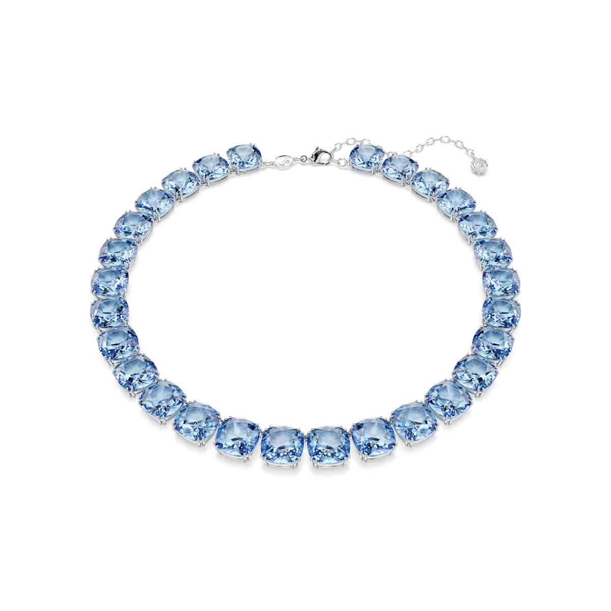 Millenia necklace, Cushion cut, Blue, Rhodium plated