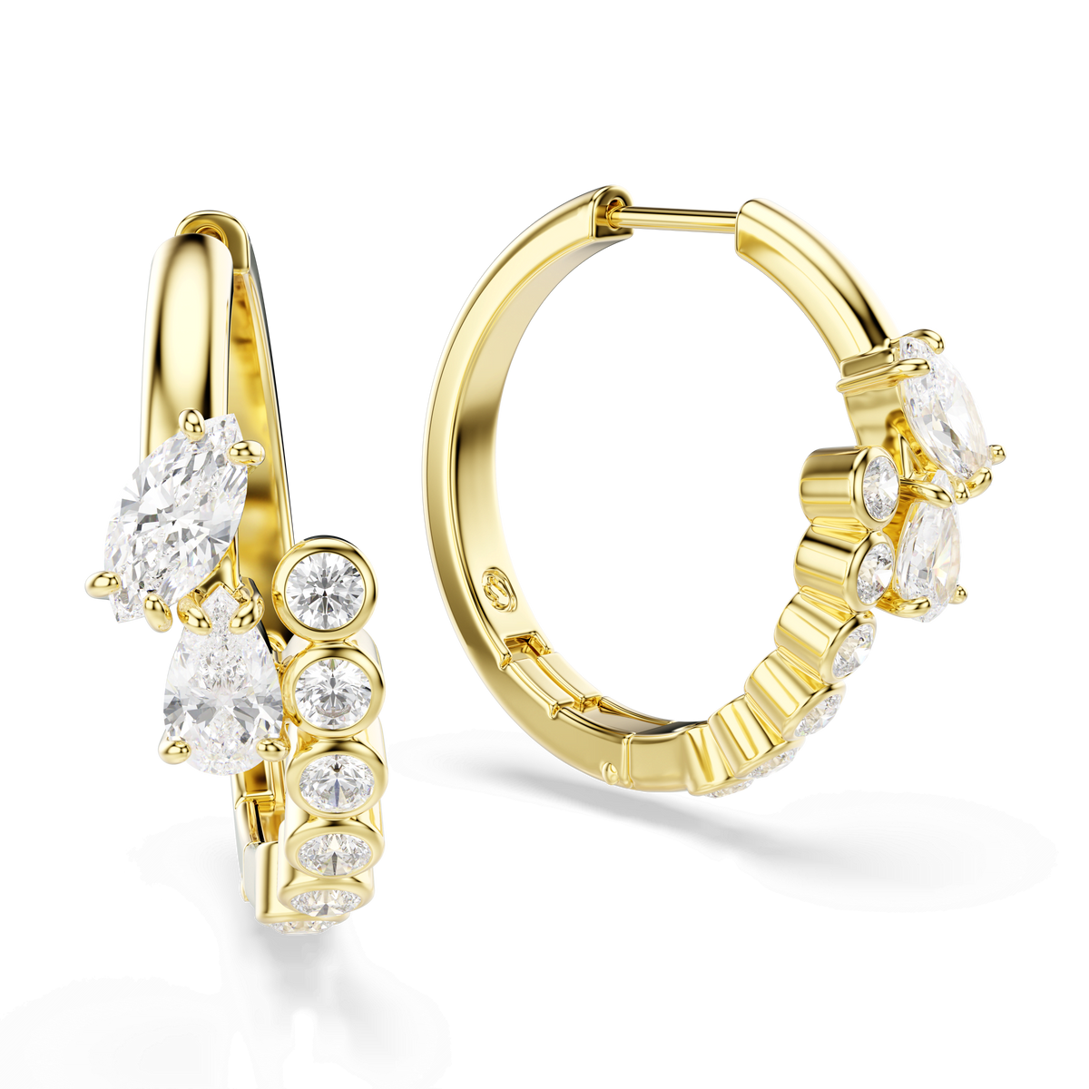 Mesmera hoop earrings, Mixed cuts, White, 18K gold finish