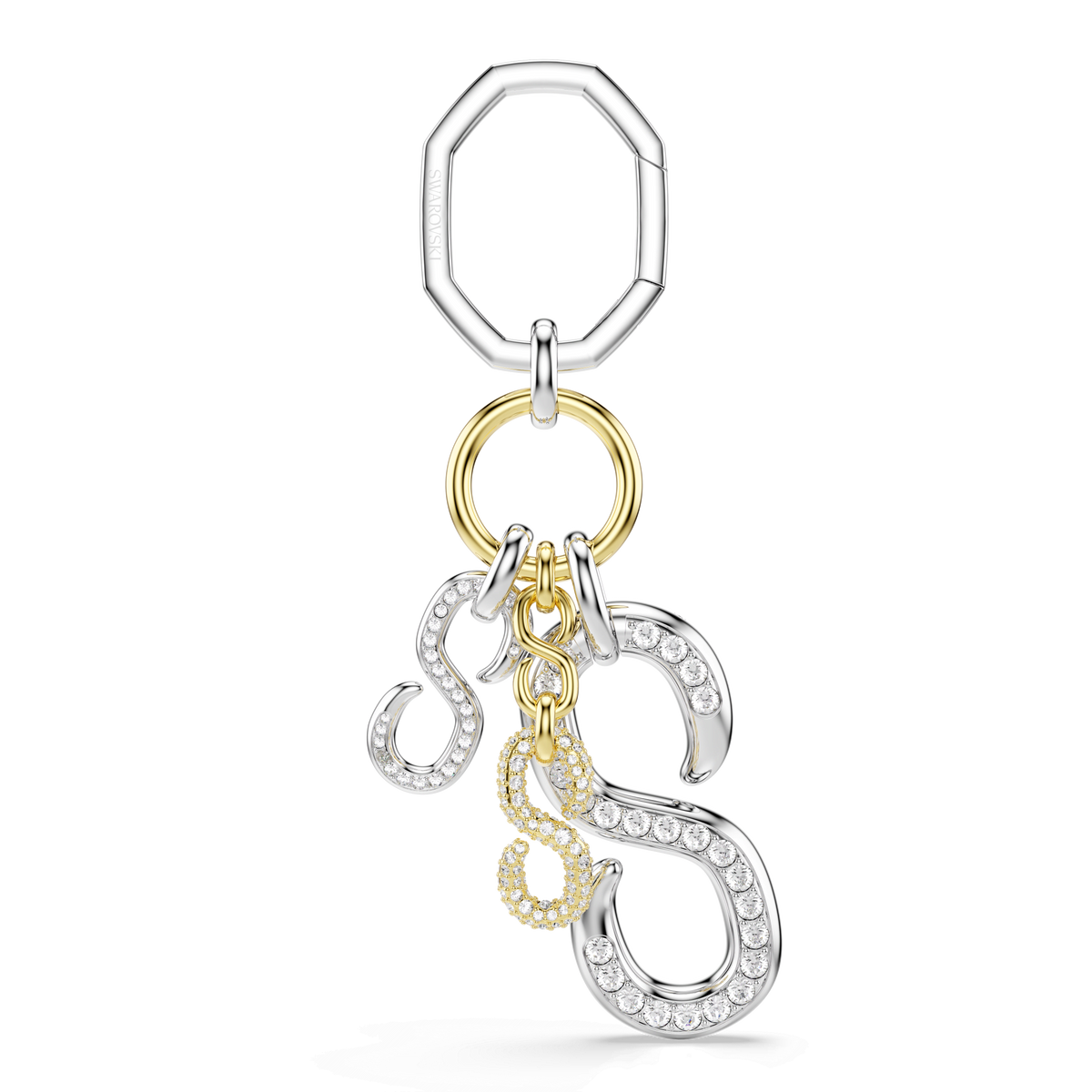 Bag charm, Round cut, White, Mixed metal finish