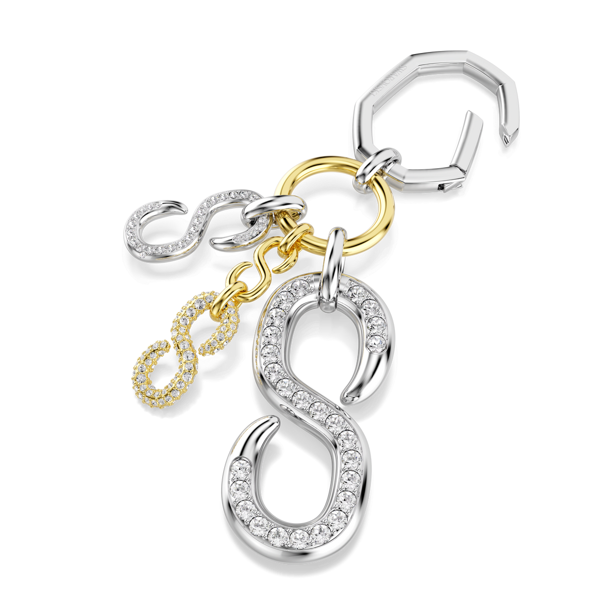Bag charm, Round cut, White, Mixed metal finish