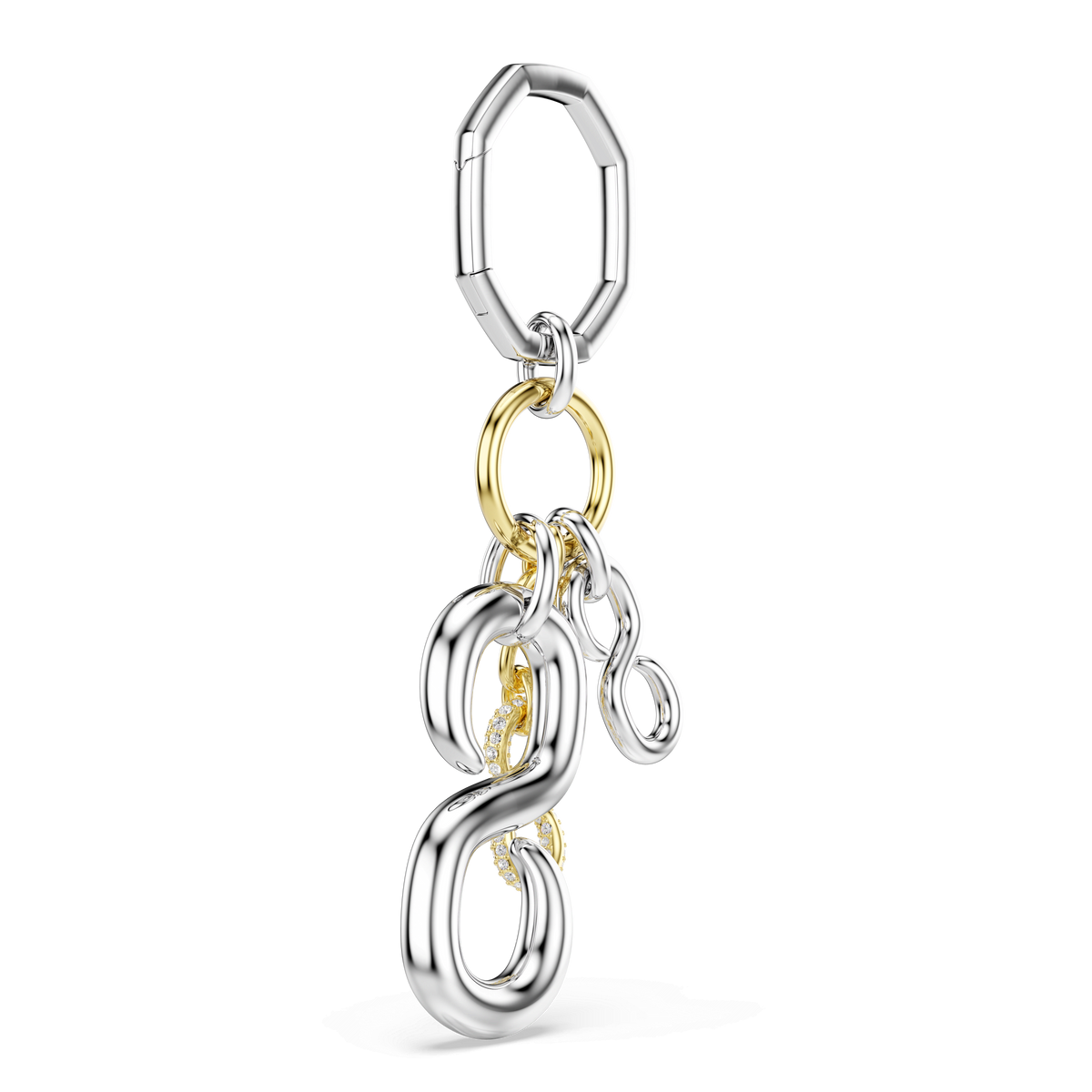 Bag charm, Round cut, White, Mixed metal finish