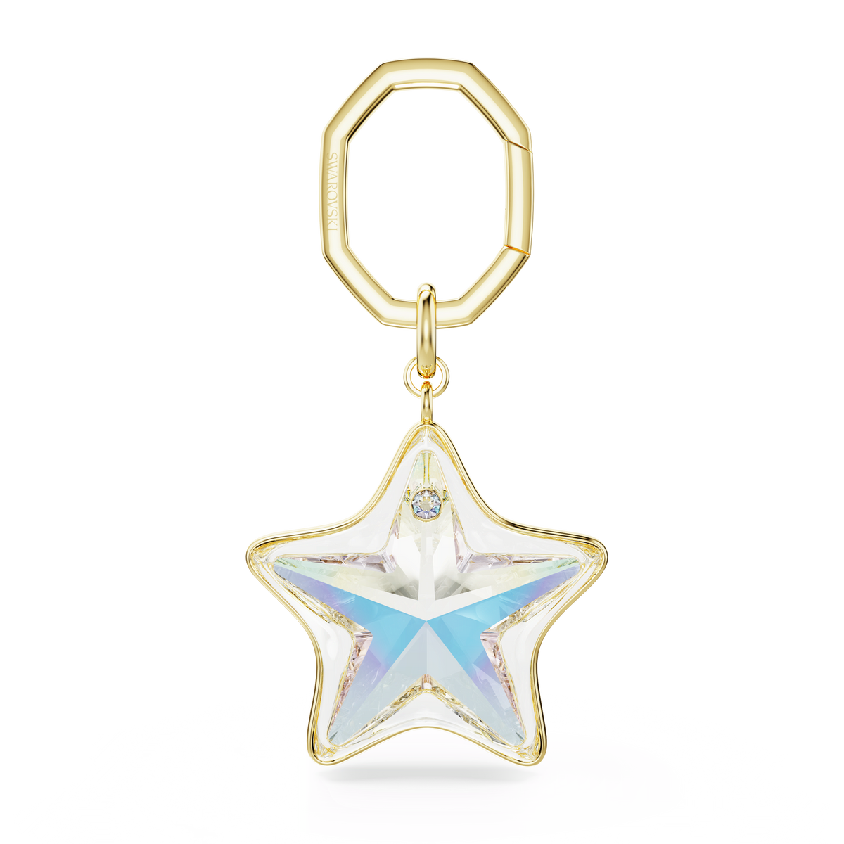Bag charm, Mixed cuts, Star, White, Gold-tone plated