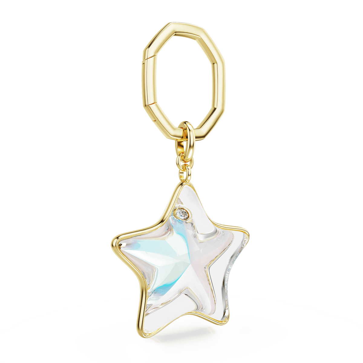 Bag charm, Mixed cuts, Star, White, Gold-tone plated