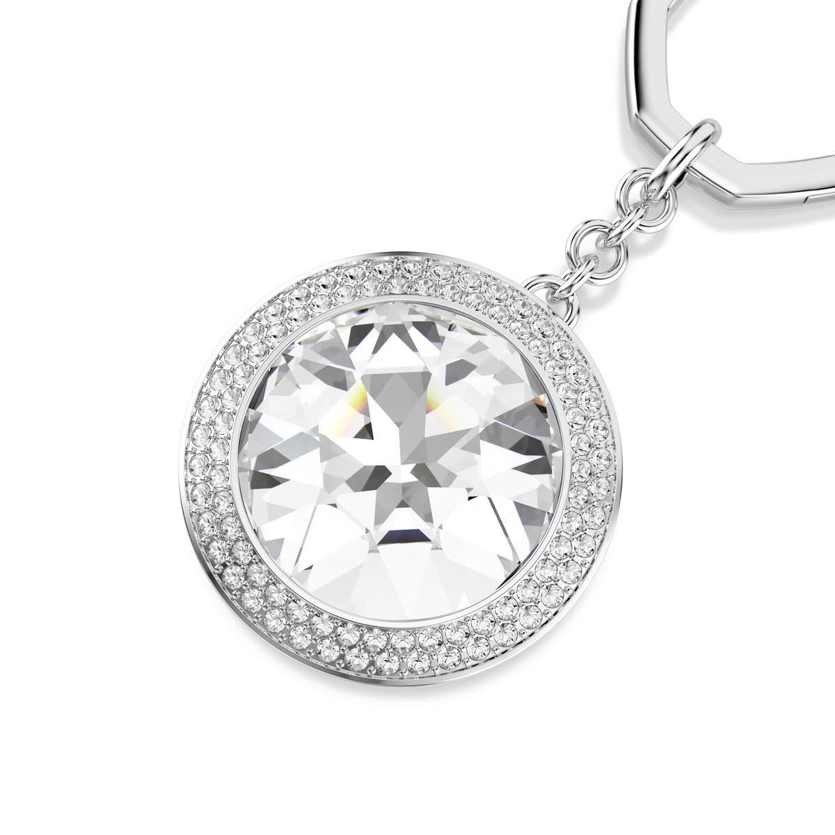 Bag charm, Round cut, White, Rhodium plated