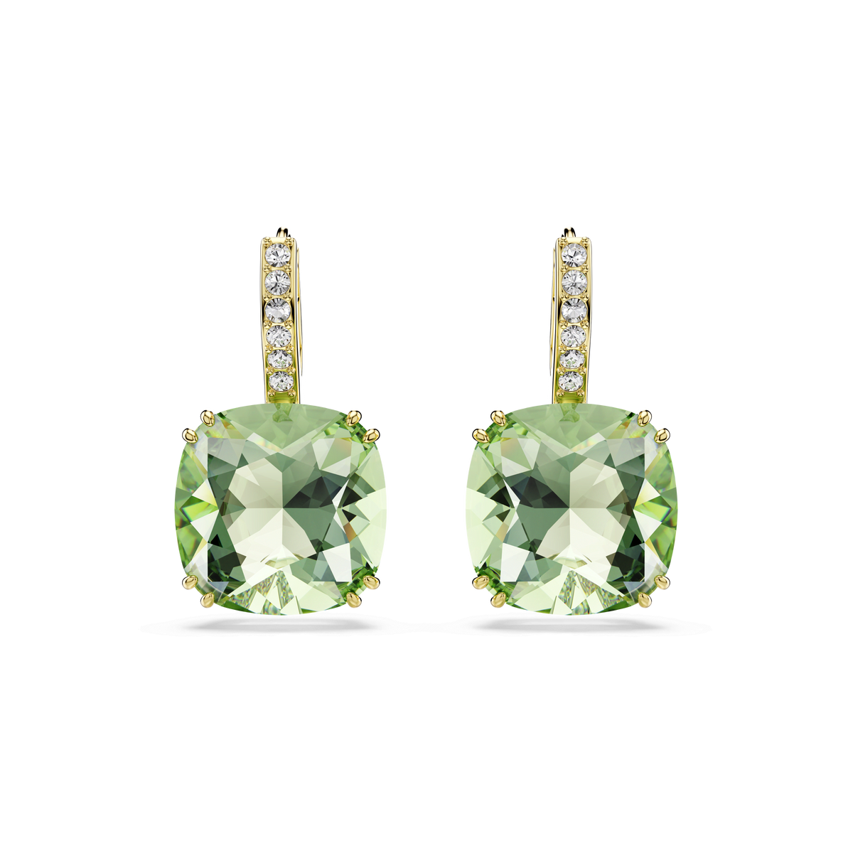 Millenia drop earrings, Cushion cut, Green, 18K gold finish