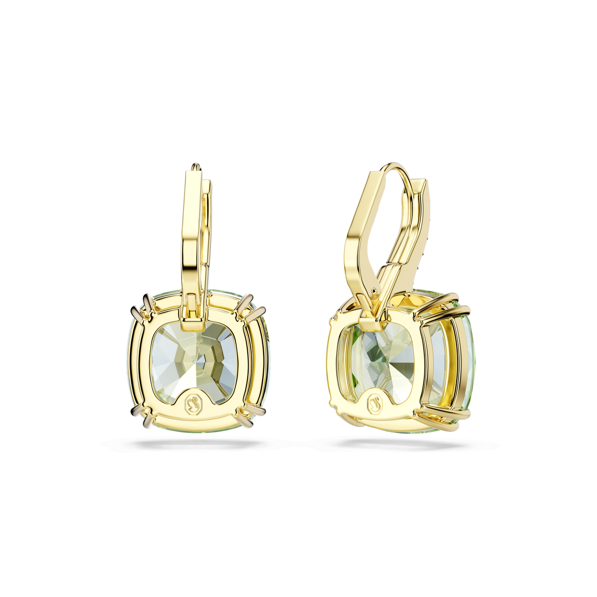 Millenia drop earrings, Cushion cut, Green, 18K gold finish