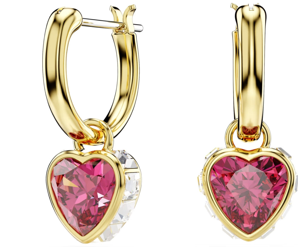 Chroma drop earrings Heart, Red, Gold-tone plated