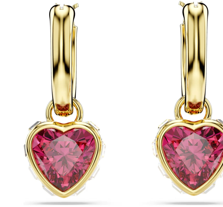 Chroma drop earrings Heart, Red, Gold-tone plated