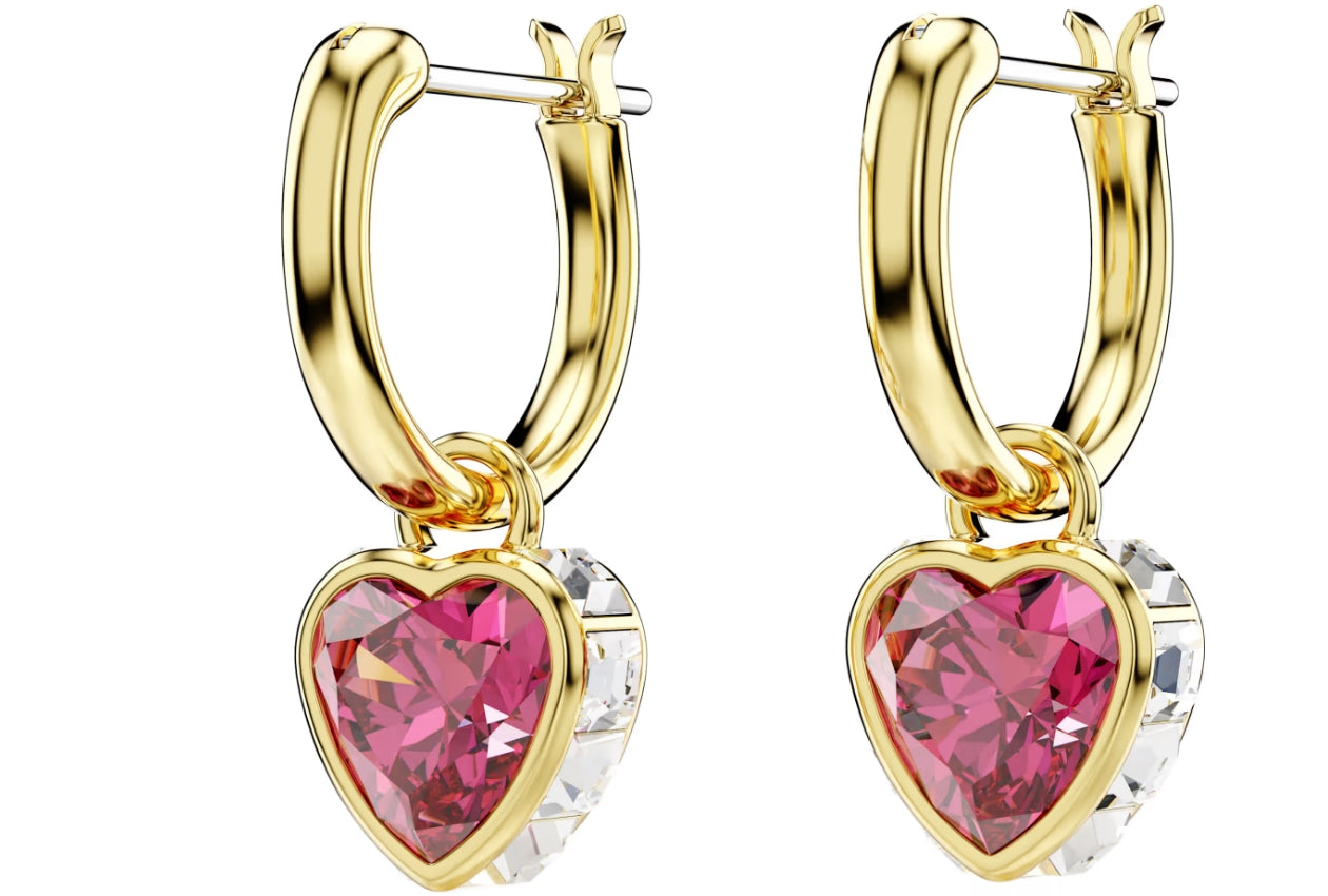 Chroma drop earrings Heart, Red, Gold-tone plated