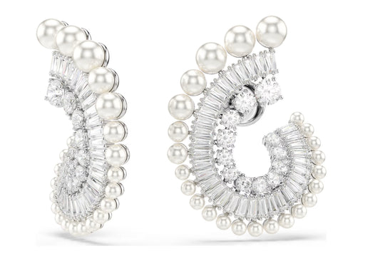 Ariana Grande x Swarovski drop earrings Crystal Pearl, Mixed cuts, White, Rhodium plated