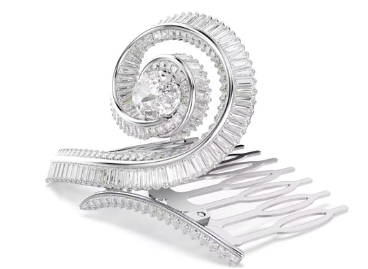Ariana Grande x Swarovski hair clip Crystal pearl, Baguette cut, White, Rhodium plated