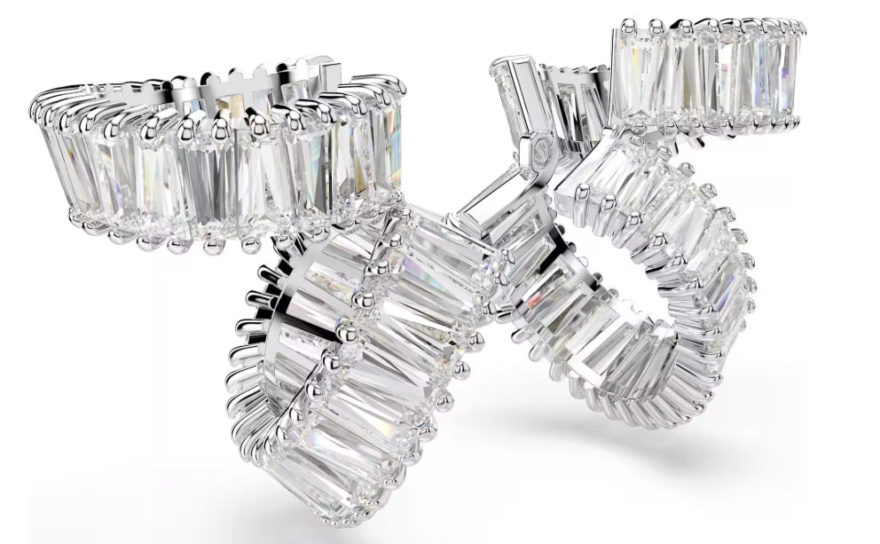 Ariana Grande x Swarovski ear cuffs Baguette cut, White, Rhodium plated