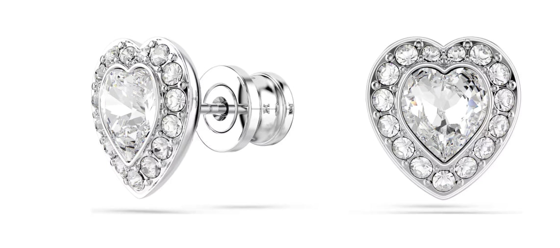 Ariana Grande x Swarovski stud earrings Mixed cuts, Heart, White, Rhodium plated
