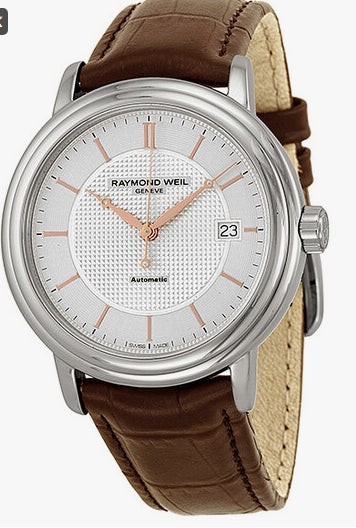 Raymond Weil Maestro Silver Dial Stainless Steel Brown Leather Automatic Men's Watch