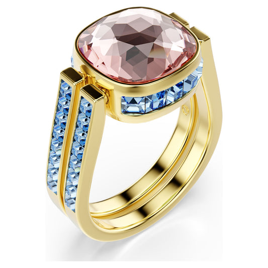 Chroma ring Cushion cut, Multicolored, 18K gold finish