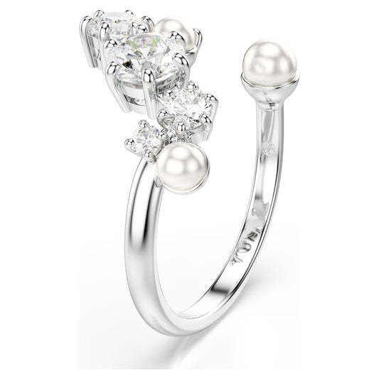 Constella open ring Crystal pearl, Round cuts, White, Rhodium plated