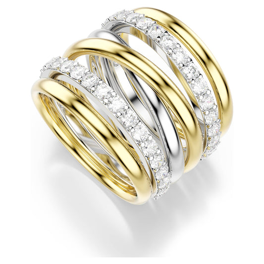 Hyperbola cocktail ring Round cut, White, Mixed metal finish