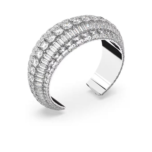 Hyperbola cuff, Large, White, Rhodium plated