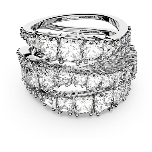 Hyperbola ring Mixed cuts, White, Rhodium plated
