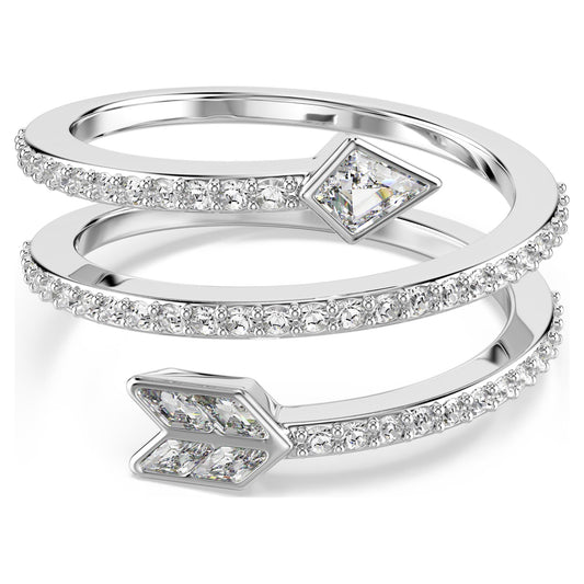 Idyllia motif ring Mixed cuts, Arrow, White, Rhodium plated
