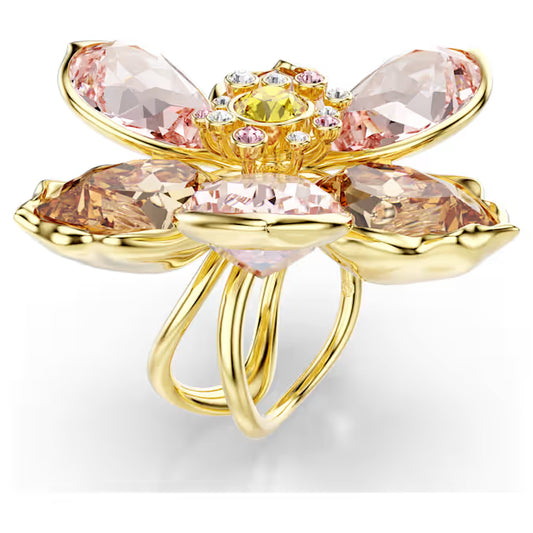 Idyllia motif ring, Mixed cuts, Flower, Multicolored, Gold-tone plated