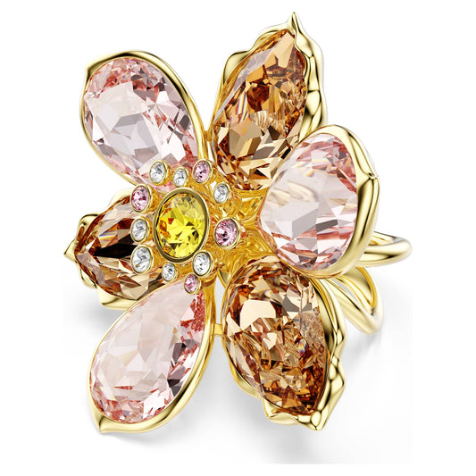 Idyllia motif ring Mixed cuts, Flower, Multicolored, 18K gold finish