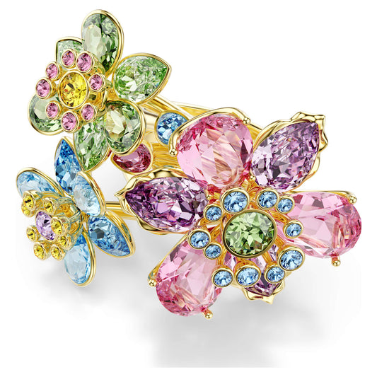 Idyllia ring Mixed cuts, Flower, Multicolored, 18K gold finish
