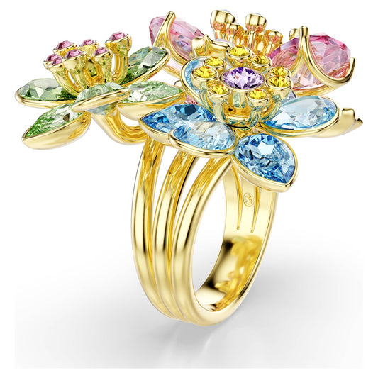 Idyllia ring Mixed cuts, Flower, Multicolored, 18K gold finish