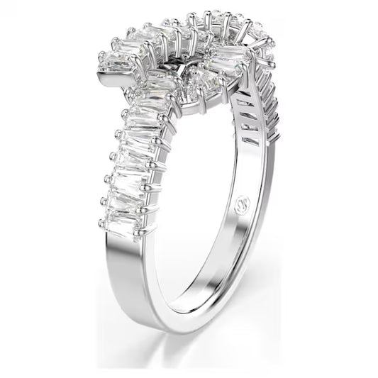 Matrix ring, Baguette cut, Knot, White, Rhodium plated