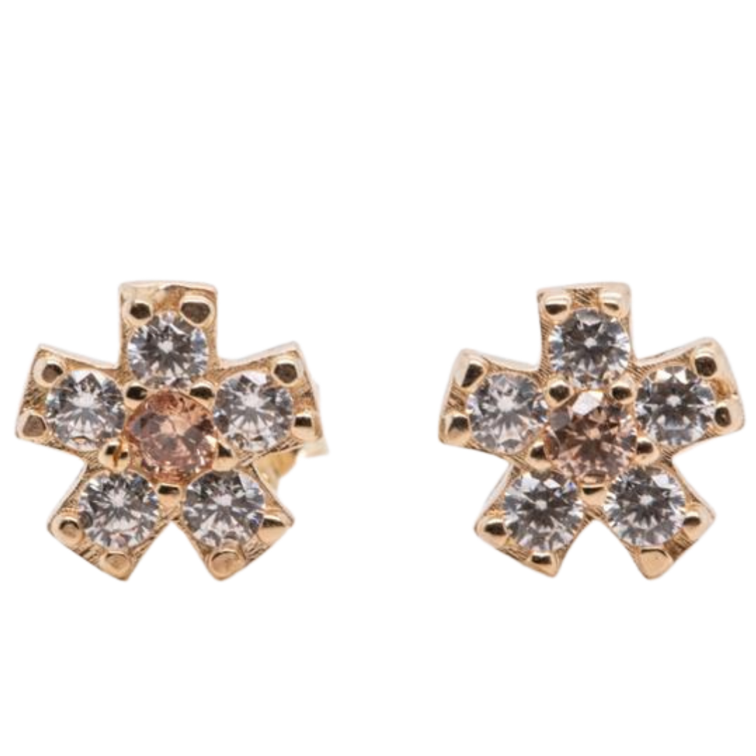 Orange CZ 14KT gold pushback earrings